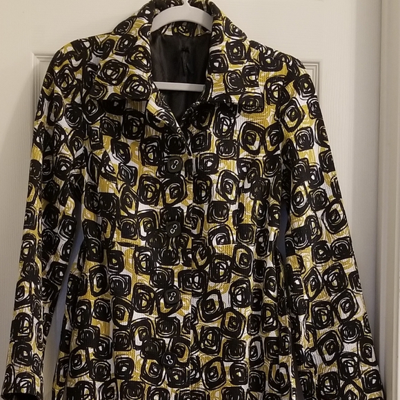 Anthropologie Lapis Geometric Print Belted Coat Black Gold - Picture 6 of 16